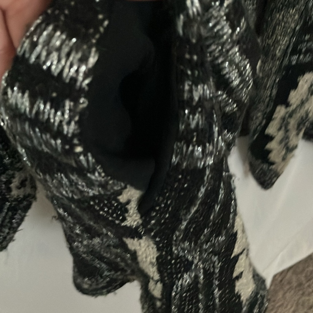 Lucky Brand: Long Geometric pattern Cardigan Sweater- Open- pockets- Heavy- 1X - Picture 5 of 16